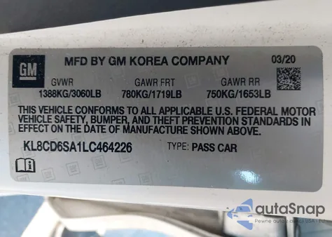 2020 Chevrolet Spark Fwd 1Lt Automatic из США, поврежденный, VIN KL8CD6SA1LC464226